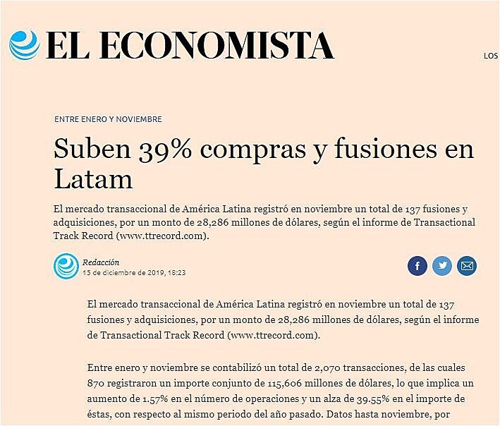 Suben 39% compras y fusiones en Latam